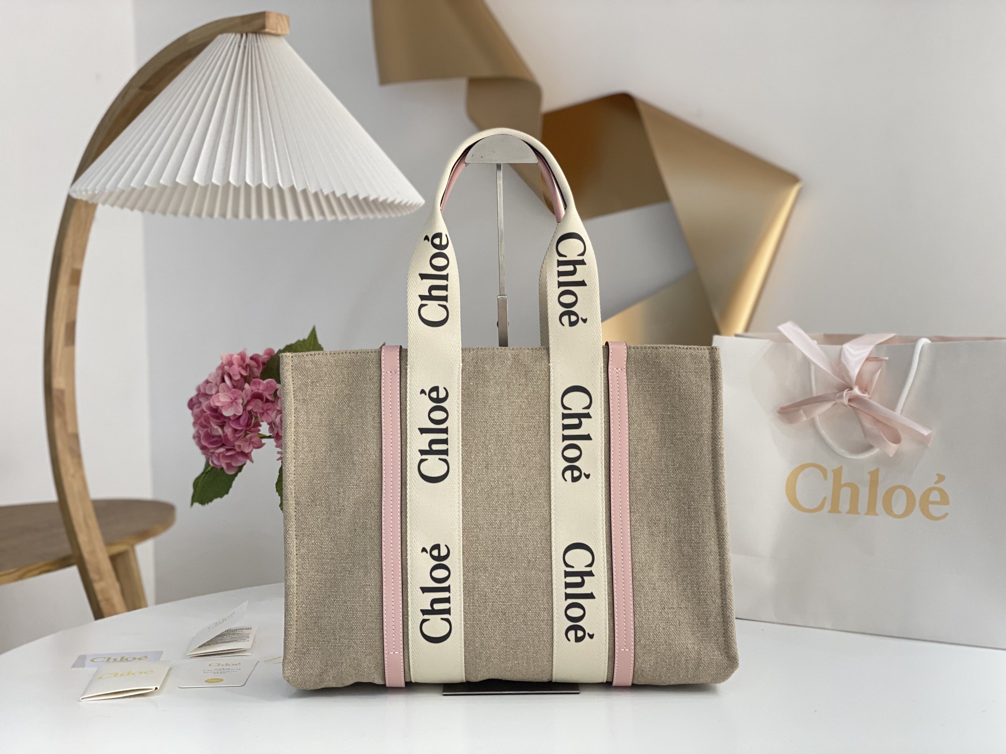 Chloe Large Woody Tote Bag In Linen